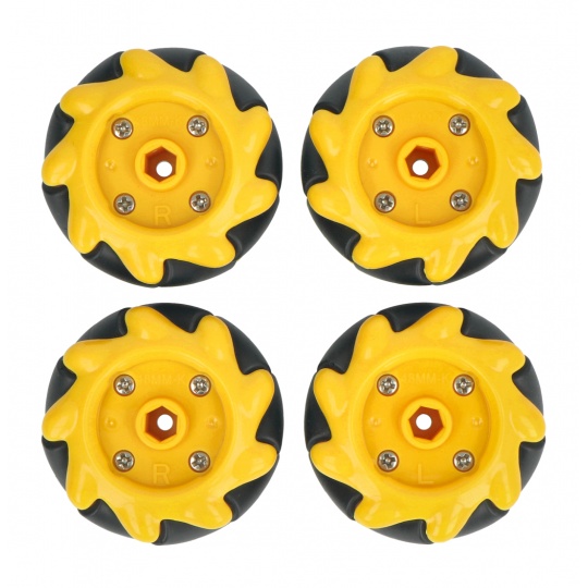 Комплект коліс Mecanum - 48 мм - 4 штуки - чорно-жовті з роликами - DFRobot FIT0662-1