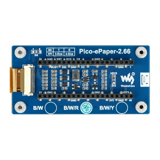 Електронний папір, дисплей E-Ink - 2.66 дюйма, 296x152 пікселів - SPI - чорний-білий-червоний - для Raspberry Pi Pico - Waveshare 
