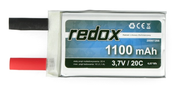 Pakiet Li-Pol Redox 1100 mAh 3,7 V 20C (bez konektorów)