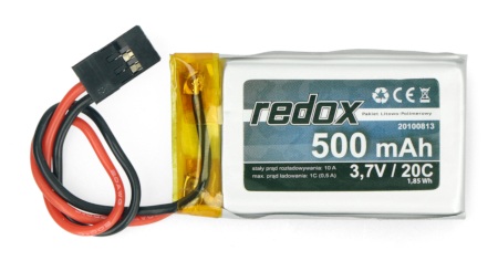 Pakiet Li-Pol Redox 500 mAh 3,7 V 20C.