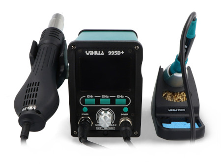 Stacja lutownicza hotair i grotowa Yihua 995D+ z wentylatorem w kolbie - 720W