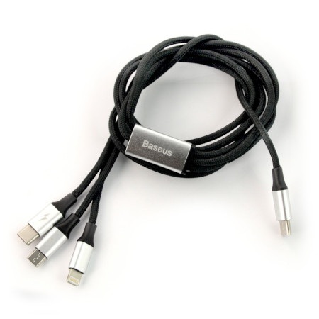 Przewód USB-C Baseus Rapid 3w1 USB-C / microUSB / Lightning 1,2 m - czarny