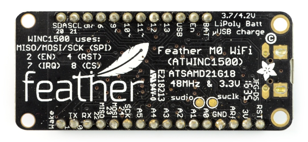 Feather M0 WiFi 32-bit + antena PCB - ze złączami - zgodny z Arduino - Adafruit 3044