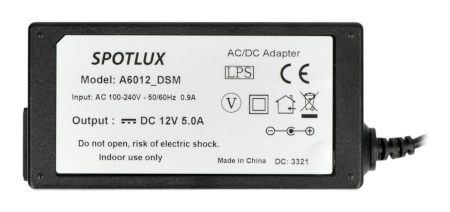 Zasilacz impulsowy Spotlux A6012_DSM 60W 12V 5A - wtyk DC 5,5/2,1mm
