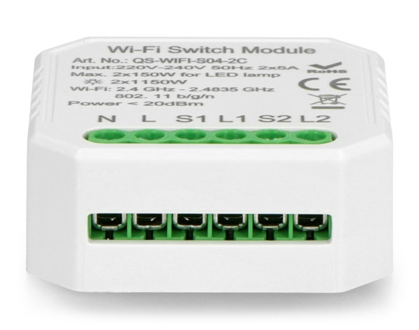 Przekaźnik do komunikacji wykorzystuje połączenie WiFi o częstotliwości 2,4 GHz zgodnie ze standardem 802.11 b/g/n.