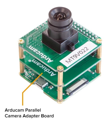 ołączenie adaptera z nakładką ArduCam USB2 Camera Shield i kamerą.