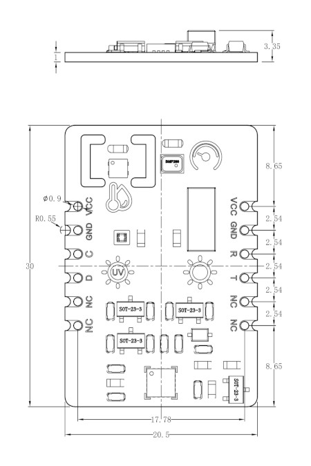 Wymiary modułu czujnika środowiskowego DFRobot.