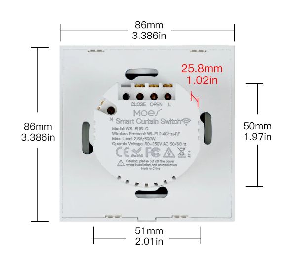 Tuya - inteligentny włącznik ścienny dotykowy do sterowania roletami - WiFi / Bluetooth - Moes WS-EUR-C