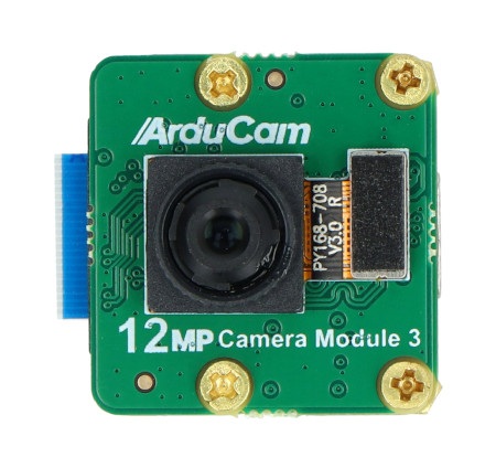 Kamera Arducam 12 MPx IMX708 USB UVC Camera Module 3 leży na białym tle.