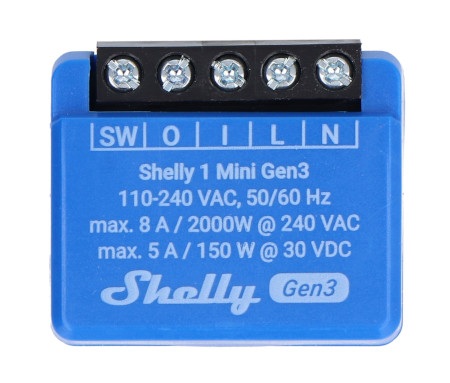 Shelly Plus 1 Mini Gen3 - przekaźnik 240 V / 8 A WiFi / Bluetooth - aplikacja Android / iOS