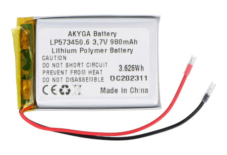 Akumulator Li-Pol Akyga 980 mAh 1S 3,7 V - przewody 80 mm - 50 x 34 x 5,7 mm
