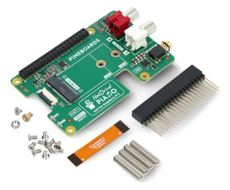 Pineboards HatDrive! Piano - adapter NVMe 2230, 2242 + RCA + Jack 3,5 mm do Raspberry Pi 5