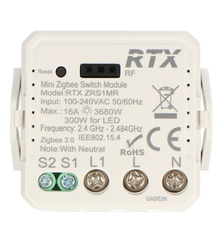 Tuya - jednokanałowy mini przekaźnik 16 A - ZigBee - aplikacja Android / iOS - RTX ZRS1M