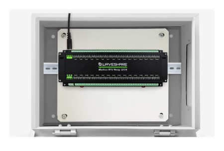 Moduł przekaźników 32 kanały z optoizolacją - styki 10 A / 250 V AC / 30 V DC - cewka 7 V - 36 V - Modbus RS485 - Waveshare 25140