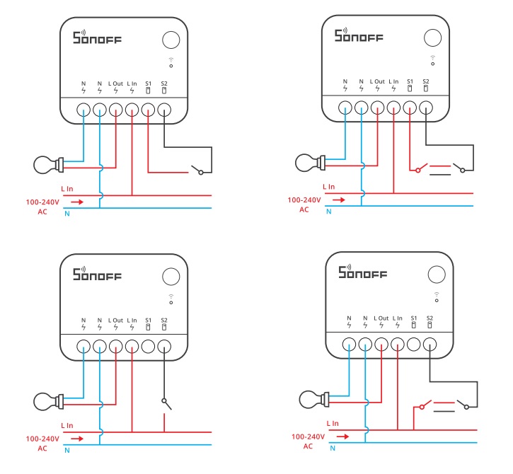 Schemat podłączenia modułu Sonoff Mini R4