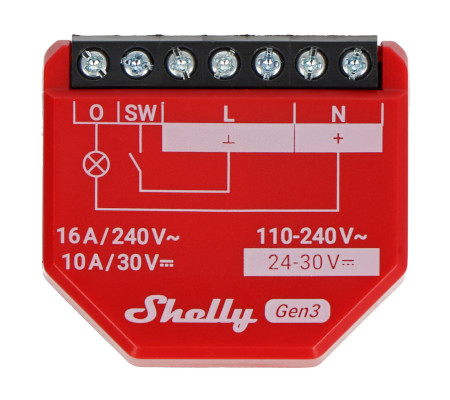 Shelly 1PM Gen3 - 1x przekaźnik AC 110 - 240 V, DC 24 - 30 V, WiFi 16 A - pomiar energii - aplikacja Android / iOS