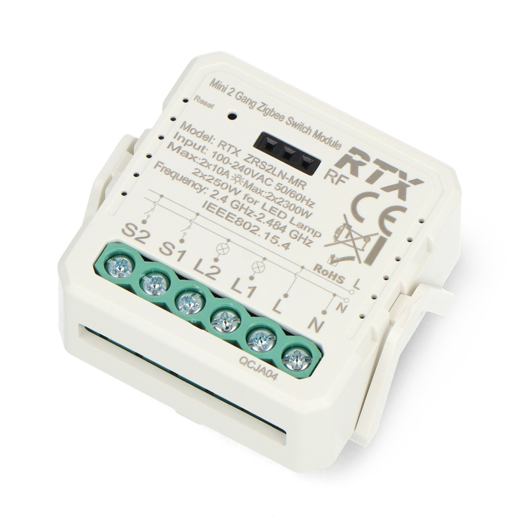Tuya - dwukanałowy mini przekaźnik 10 A - ZigBee - aplikacja Android / iOS - RTX ZRS2LN-MR