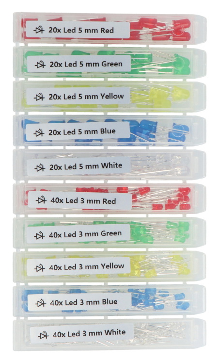 Zestaw diod LED 3 mm i 5 mm - justPi - 300 szt. + organizer