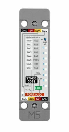 ByteSwitch - 8 przełączników + 9 diod WS2812C RGB - STM32G031 - moduł rozszerzeń Unit - M5Stack U191