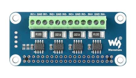 4-kanałowa nakładka HAT do monitorowania prądu, napięcia i mocy do Raspberry Pi - I2C / SMBus - Waveshare 17539