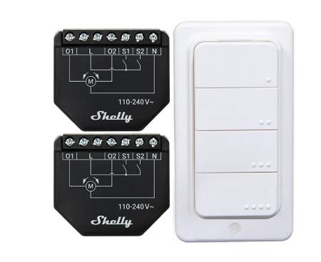 Shelly Shutter + BLU RC Button 4 - 2x sterownik rolet + pilot aktywacji akcji i scen - WiFi / Bluetooth