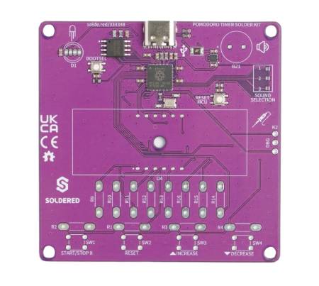 Pomodoro Timer Solder Kit - zestaw edukacyjny do nauki lutowania - RP2040 - Soldered 333348