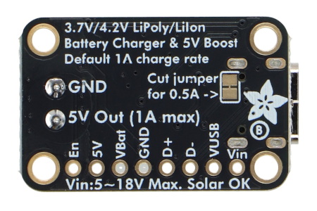 Moduł ładowania akumulatorów Li-Pol / Li-Ion 5 V bq25185 USB typu C / DC / panel solarny -  Adafruit 6106